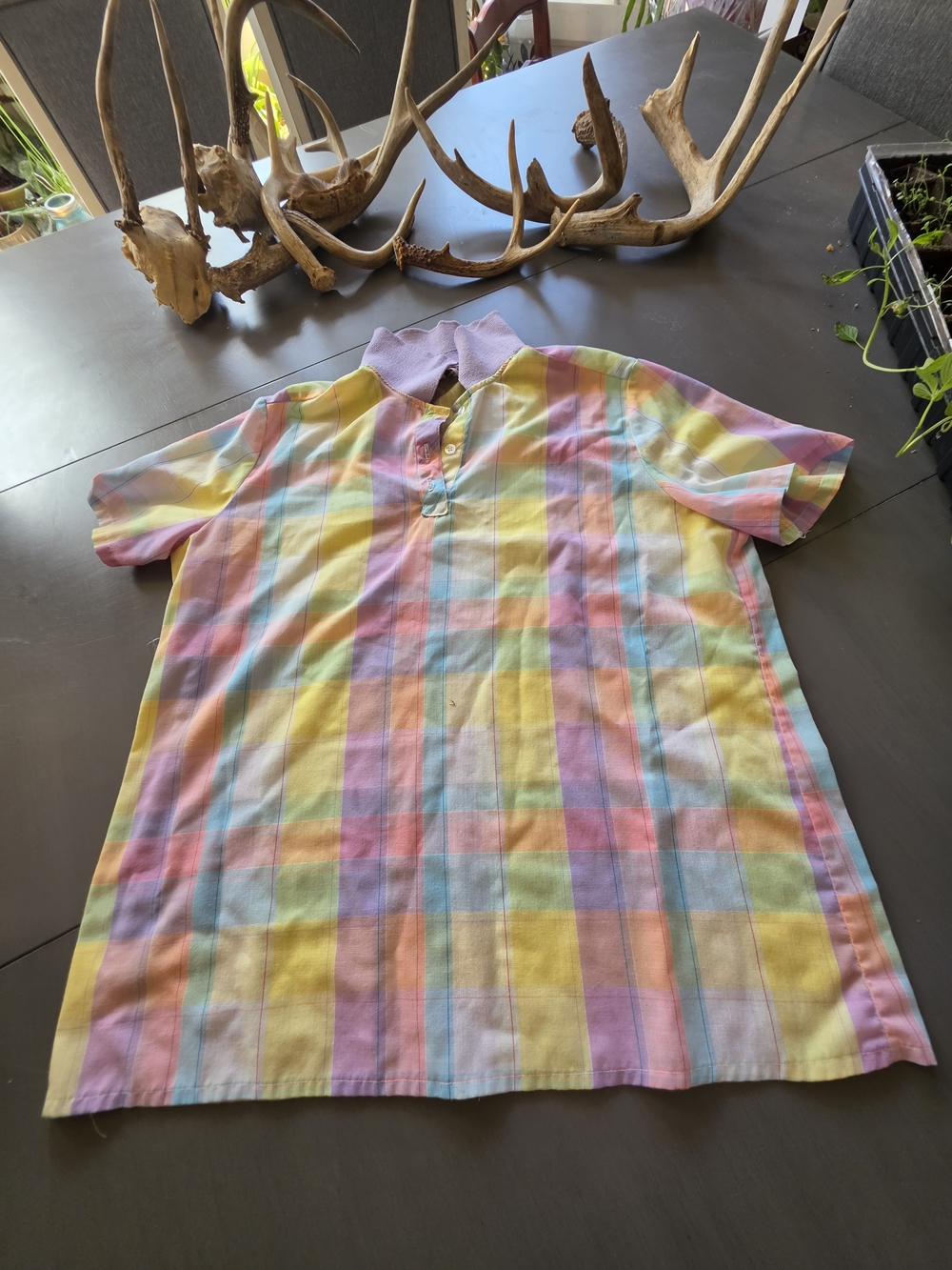 Sears Pastel Striped Button-Up with Lavender Collar - 1970's Vintage